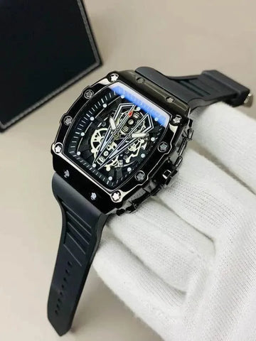 Black Skeleton Chronograph Watch for Men