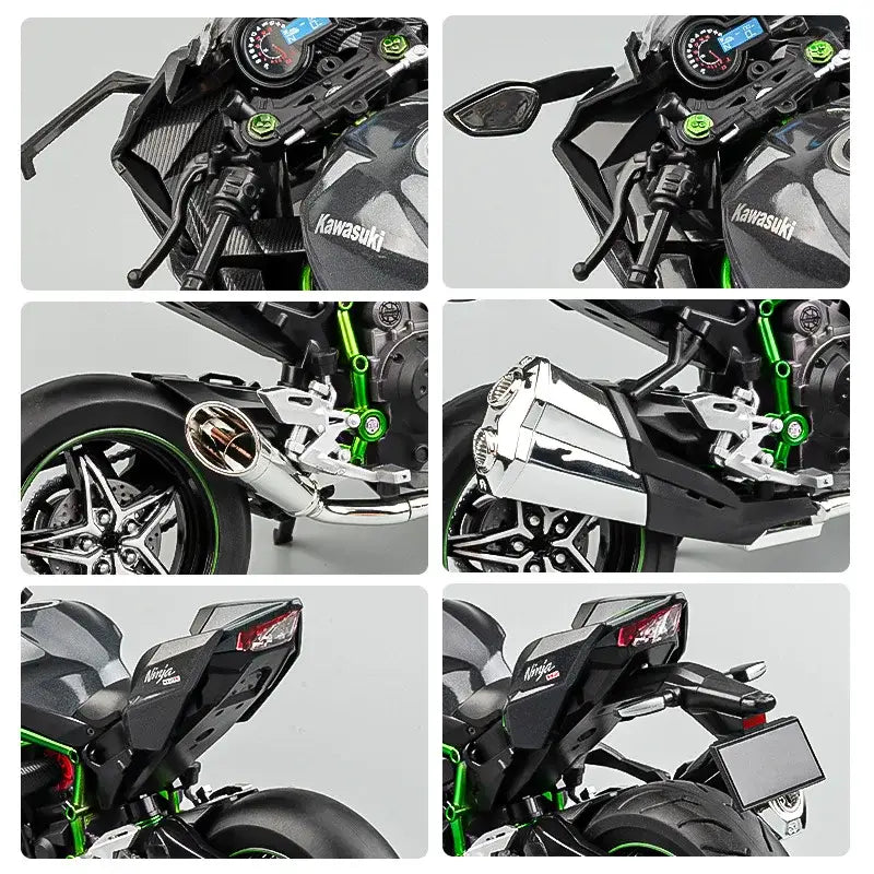 Diecast Sports Bike Model 7 Inch | Alloy Metal & Plastic Motorcycle Toy with Light, Music & Suspension | Scale Racing Motorbike Replica for Kids | Kawasaki H2R, Ducati & Panigale Style