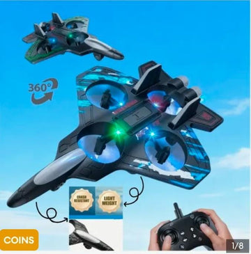 Remote Control 360° Stunt Fighter Jet – LED Flying Drone Toy