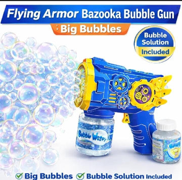 Flying Armor Bazooka Bubble Gun – Big Bubble Blaster with Bubble Solution